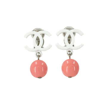 Chanel here mark swing earrings white pink silver 04C accessories