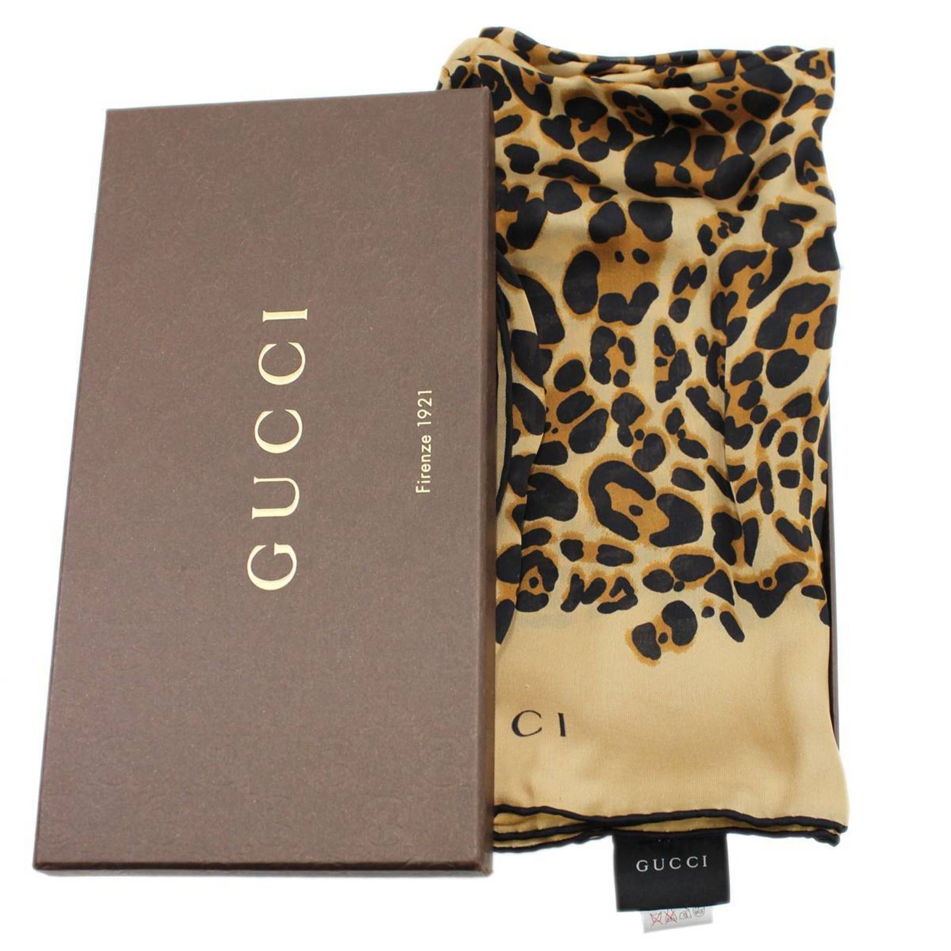 Auth Louis Vuitton Leopard Scarf Brown/Blaclk 100% Silk