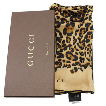 GUCCI silk scarf leopard print stole animal women's brown