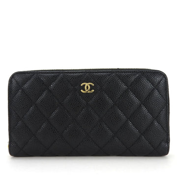 CHANEL Round Long Wallet Caviar Skin Coco Mark No. 28 Black Accessories Chic Ladies Zip long COCO Leather Caviarskin 22738