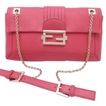 Fendi shoulder bag FF logo pink leather x gold metal fittings diagonal crossbody ladies