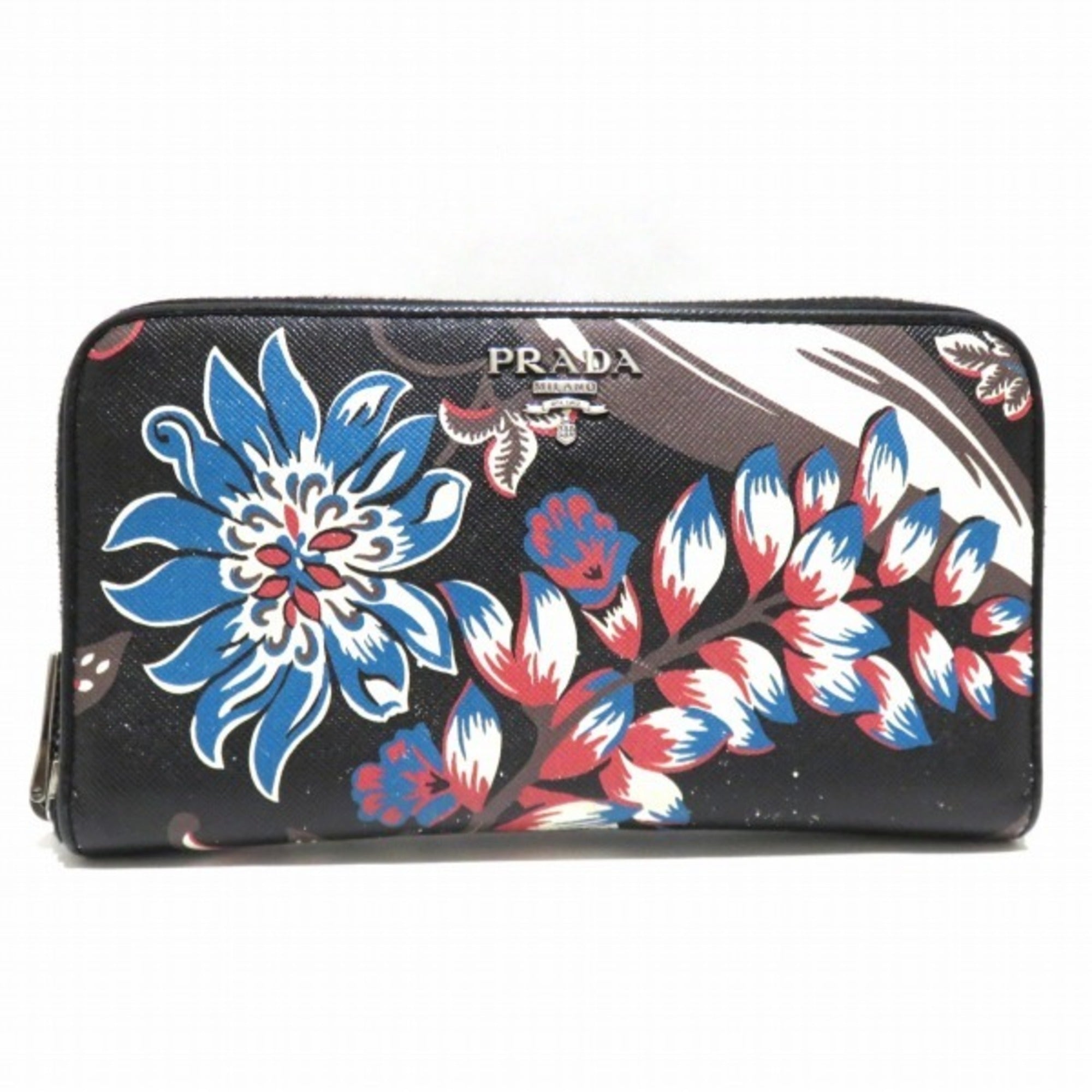 PRADA 1M0506 Round Zipper Multicolor Floral Wallet Long Women s