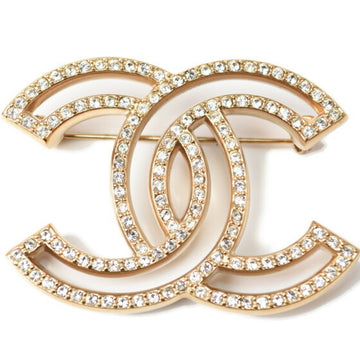 CHANEL brooch pin here mark rhinestone gold