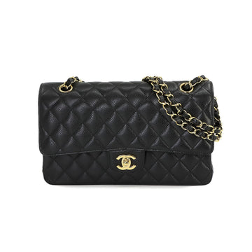 CHANEL Matelasse 25 Chain Shoulder Bag Caviar Skin Leather Black A01112 Gold Hardware