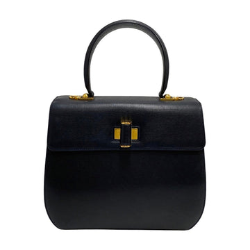 SALVATORE FERRAGAMO Gancini Hardware Leather Genuine Turnlock Handbag Navy