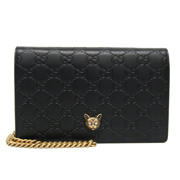 GUCCIssima 548060 Women's Leather Chain/Shoulder Wallet Black