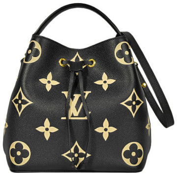 Louis Vuitton Neonoe MM Monogram Implant Leather Shoulder Bag Bicolor Black Beige M45497