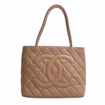 CHANEL Caviar Skin Coco Mark Reproduction Tote Bag Beige Ladies