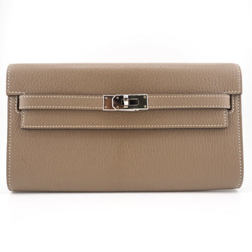 HERMES/ Kelly Wallet Long Too Go Etoupe Ladies