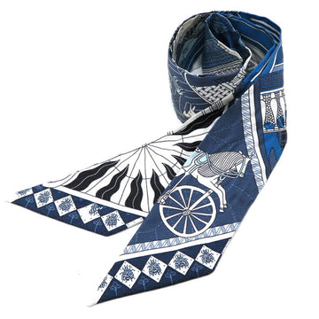 HERMES Twilly Objets de Curiosite 2023 Women's Scarf Muffler 100% Silk Navy