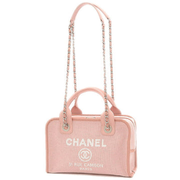 Chanel Deauville Bowling Bag Canvas Calf Pink A92749 Shoulder