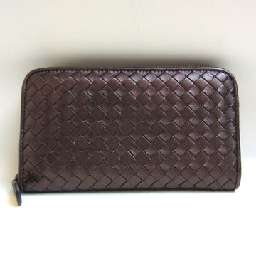 Bottega Veneta Long Wallet Round Zipper Metallic Brown Women's Men's Leather