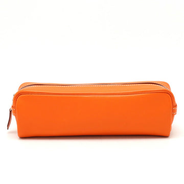 HERMES Scrib Pencil Case Pouch Leather Orange F Stamp
