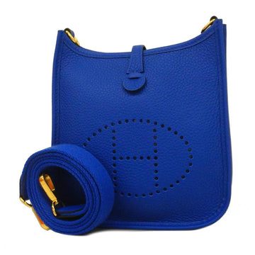 HERMES Shoulder Bag Evelyn TPM B Engraved Taurillon Clemence Blue Royale Gold Hardware Women's