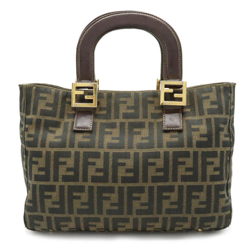 FENDI Zucca pattern tote bag handbag canvas leather khaki brown dark 26329