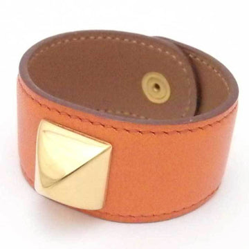 HERMES Bracelet Leather/Metal Orange x Gold Women's