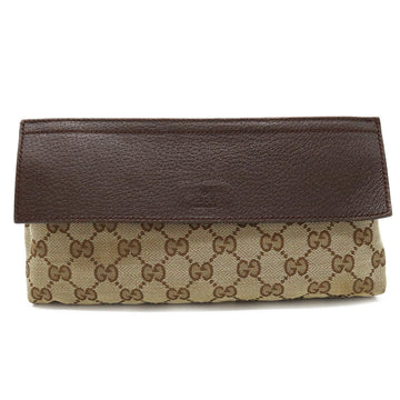 GUCCI GG Canvas Sherry Line Body Bag Waist Pouch Hip Leather Khaki Beige Dark Brown 180691