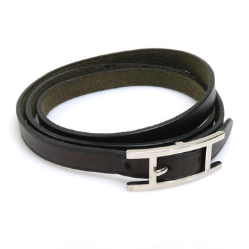 HERMES bracelet Api leather/metal black/silver unisex