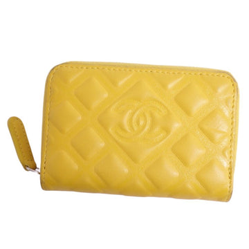 CHANEL card case business holder coin purse here mark matelasse leather ladies yellow