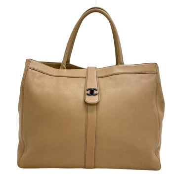 CHANEL Turnlock Coco Mark Tote Bag Beige Women's