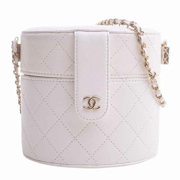 CHANEL lambskin matelasse here mark vanity bag chain shoulder white ladies