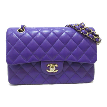 CHANEL Matelasse W Flap Chain Shoulder Bag Purple Caviar Skin [Grained Calf] A01113