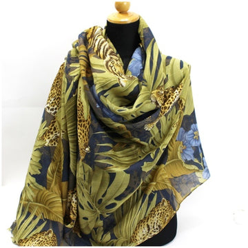 SALVATORE FERRAGAMO stole shawl leopard print silk x wool cashmere  ladies