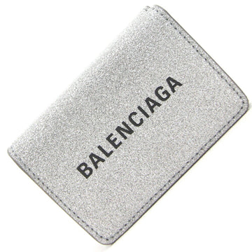 BALENCIAGA Trifold Wallet Everyday 551921 Silver Leather Glitter Lame Women's