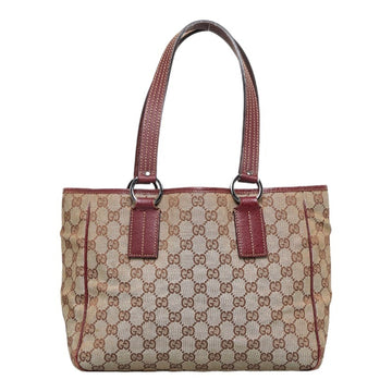 GUCCI GG Canvas Handbag Tote Bag 113019 Beige Brown Leather Ladies