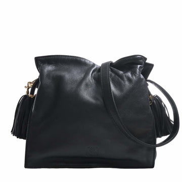 LOEWE Leather Flamenco 22 Tassel Shoulder Bag Black Ladies