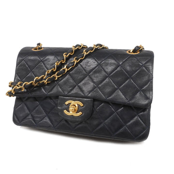 Chanel Shoulder Bag Matelasse W Flap W Chain Lambskin Navy Gold metal