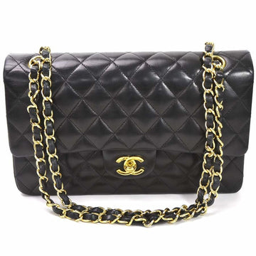 CHANEL Shoulder Bag Chain Coco Mark Matelasse Double Flap Black Lambskin x Gold Hardware  Women's