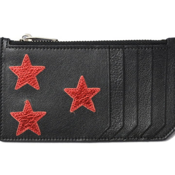 SAINT LAURENT Coin Case / Card  Ship Pouch Star Leather Black Red YSL