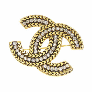 CHANEL Cocomark Brooch Women's Gold Rhinestone