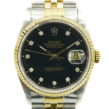 Rolex Datejust 10P diamond 16233G E number SS / YG self-winding black dial