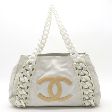 CHANEL Luxury Line Coco Mark Tote Bag Shoulder Plastic Chain Leather Off-White White A37074