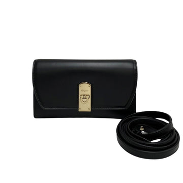 SALVATORE FERRAGAMO Gancini Hardware Calf Leather Mini Shoulder Bag Long Wallet 21408