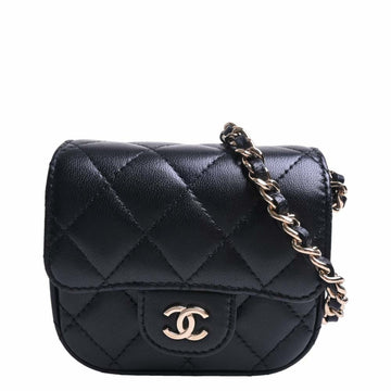 CHANEL Lambskin Matelasse Coco Mark Chain Shoulder Bag Black Ladies