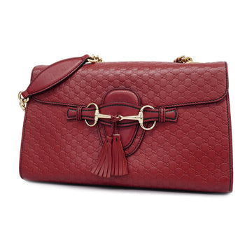 GUCCI[3zb2500]Auth  Shoulder Bag Horsebit 449635 Micro  Shima Leather Red Gold metal
