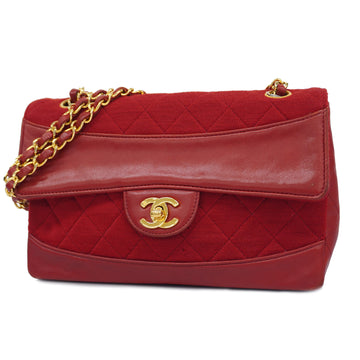 CHANELAuth  Matelasse W-chain Women's Cotton Shoulder Bag Red Color