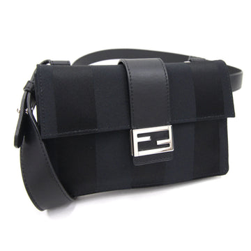 Fendi Shoulder Bag Pecan 7M0295 Black Canvas Leather Waist Pouch Body Mini Pochette Small Stripe FF Men's Women's FENDI