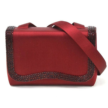 Chanel Shoulder Bag Diagonal Coco Mark Wine Red Satin x Beads Women's