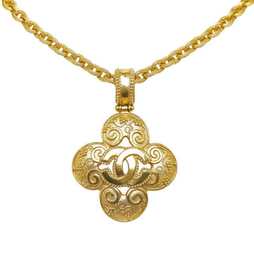CHANEL Cocomark Arabesque Clover Necklace Gold Plated Women's