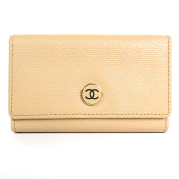 CHANEL key case coco button leather beige ladies