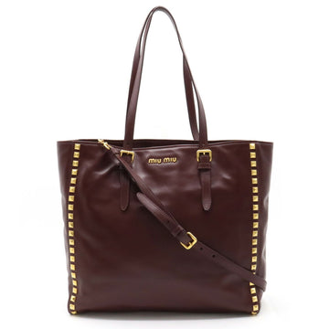 MIU MIU Miu Studded Tote Bag Shoulder Leather GRANATO Bordeaux Domestic outlet purchase RR1906