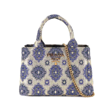 PRADA Canapa 2way Hand Chain Shoulder Bag Acetate Gold Blue 1BA038 Flower