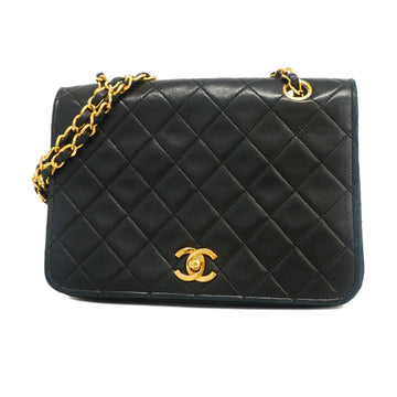 CHANELAuth  Matelasse W Chain Women's Leather Shoulder Bag Black