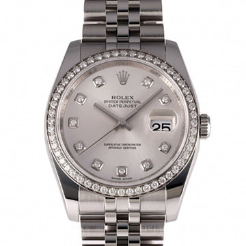 ROLEX Datejust bezel diamond 116244G silver dial watch men's