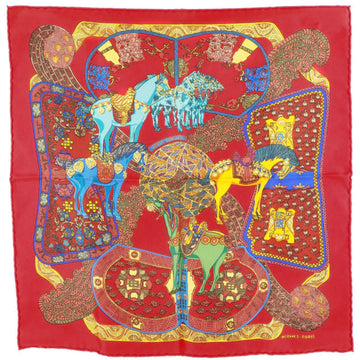 HERMES Carre 45 ART des STEPPS Step Art Silk Red Women's Scarf