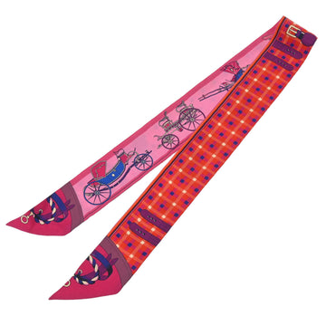 HERMES Twilly Carriage Rouge/Rose/Fuchsia Women's 100% Silk Scarf Muffler